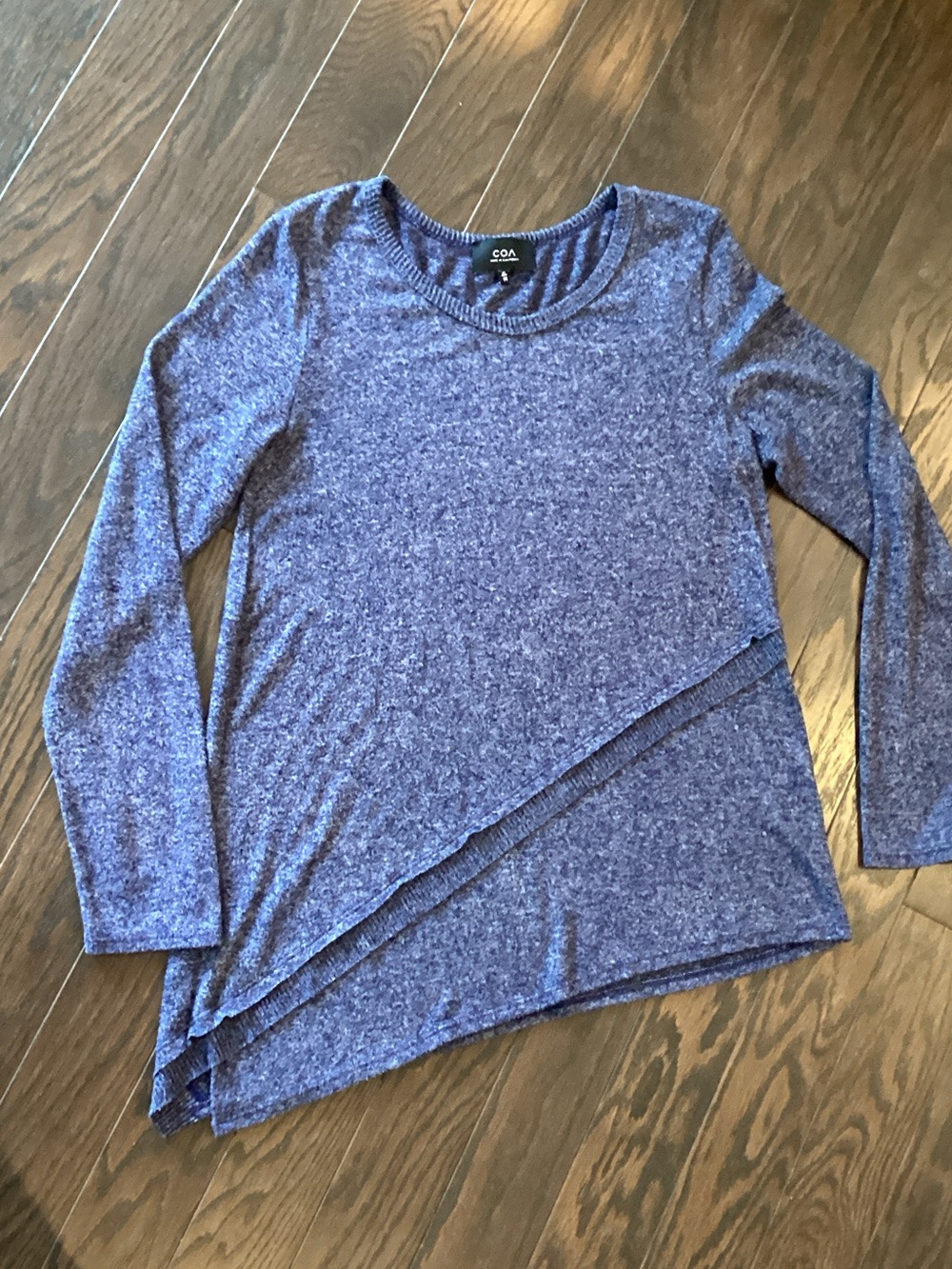 COA Anthropologie- Heathered Blue-Purple Asymmetric Long Sleeve Tee